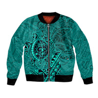 Hawaii Monk Seal and Dolphin Bomber Jacket Polynesian Kakau Pattern Turquoise