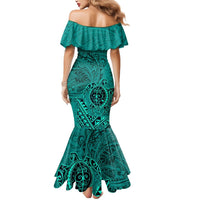 Hawaii Monk Seal and Dolphin Mermaid Dress Polynesian Kakau Pattern Turquoise LT03 - Polynesian Pride
