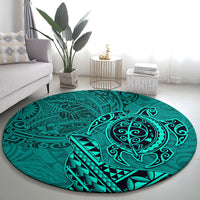 Hawaii Monk Seal and Dolphin Round Carpet Polynesian Kakau Pattern Turquoise