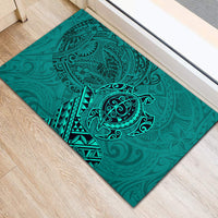 Hawaii Monk Seal and Dolphin Rubber Doormat Polynesian Kakau Pattern Turquoise
