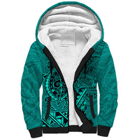 Hawaii Monk Seal and Dolphin Sherpa Hoodie Polynesian Kakau Pattern Turquoise
