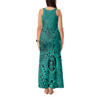 Hawaii Monk Seal and Dolphin Tank Maxi Dress Polynesian Kakau Pattern Turquoise