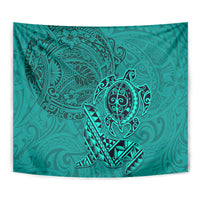 Hawaii Monk Seal and Dolphin Tapestry Polynesian Kakau Pattern Turquoise