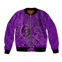 Hawaii Monk Seal and Dolphin Bomber Jacket Polynesian Kakau Pattern Purple