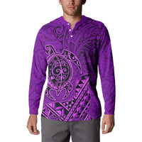 Hawaii Monk Seal and Dolphin Button Sweatshirt Polynesian Kakau Pattern Purple