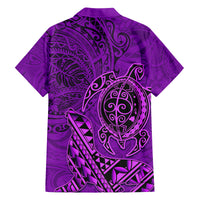 Hawaii Monk Seal and Dolphin Family Matching Off The Shoulder Long Sleeve Dress and Hawaiian Shirt Polynesian Kakau Pattern Purple