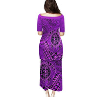 Hawaii Monk Seal and Dolphin Family Matching Puletasi and Hawaiian Shirt Polynesian Kakau Pattern Purple