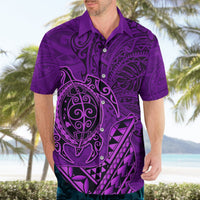 Hawaii Monk Seal and Dolphin Hawaiian Shirt Polynesian Kakau Pattern Purple