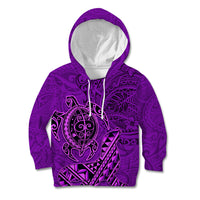 Hawaii Monk Seal and Dolphin Kid Hoodie Polynesian Kakau Pattern Purple