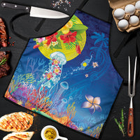 Palau Apron Jellyfish with Coral Reefs Ocean Vibe and Tapa Pattern LT03 Blue - Polynesian Pride