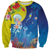 Palau Sweatshirt Jellyfish with Coral Reefs Ocean Vibe and Tapa Pattern LT03 Unisex Blue - Polynesian Pride