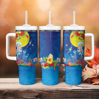 Palau Tumbler With Handle Jellyfish with Coral Reefs Ocean Vibe and Tapa Pattern LT03 - Polynesian Pride