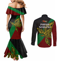 Papua New Guinea East New Britain Province Couples Matching Mermaid Dress and Long Sleeve Button Shirts PNG Birds Of Paradise Polynesian Arty Style LT03 - Polynesian Pride