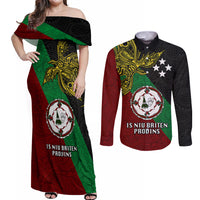 Papua New Guinea East New Britain Province Couples Matching Off Shoulder Maxi Dress and Long Sleeve Button Shirts PNG Birds Of Paradise Polynesian Arty Style LT03 Green - Polynesian Pride