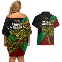 Papua New Guinea East New Britain Province Couples Matching Off Shoulder Short Dress and Hawaiian Shirt PNG Birds Of Paradise Polynesian Arty Style LT03 - Polynesian Pride