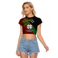 Custom Papua New Guinea East New Britain Province Raglan Cropped T Shirt PNG Birds Of Paradise Polynesian Arty Style LT03 Female Green - Polynesian Pride