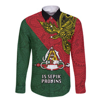 Papua New Guinea East Sepik Province Long Sleeve Button Shirt PNG Birds Of Paradise Polynesian Arty Style LT03 Unisex Green - Polynesian Pride