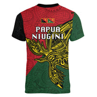 Papua New Guinea East Sepik Province Women V Neck T Shirt PNG Birds Of Paradise Polynesian Arty Style LT03 - Polynesian Pride