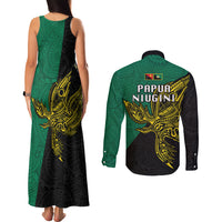 Papua New Guinea Enga Province Couples Matching Tank Maxi Dress and Long Sleeve Button Shirts PNG Birds Of Paradise Polynesian Arty Style LT03 - Polynesian Pride