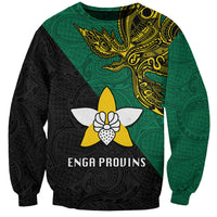 Papua New Guinea Enga Province Sweatshirt PNG Birds Of Paradise Polynesian Arty Style LT03 Unisex Green - Polynesian Pride