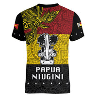 Papua New Guinea Madang Province Women V Neck T Shirt PNG Birds Of Paradise Polynesian Arty Style LT03 - Polynesian Pride