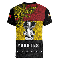 Custom Papua New Guinea Madang Province Women V Neck T Shirt PNG Birds Of Paradise Polynesian Arty Style LT03 - Polynesian Pride