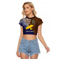 Papua New Guinea Manus Province Raglan Cropped T Shirt PNG Birds Of Paradise Polynesian Arty Style LT03 Female Brown - Polynesian Pride