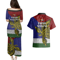 Papua New Guinea Milne Bay Province Couples Matching Puletasi Dress and Hawaiian Shirt PNG Birds Of Paradise Polynesian Arty Style LT03 - Polynesian Pride
