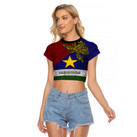 Custom Papua New Guinea Milne Bay Province Raglan Cropped T Shirt PNG Birds Of Paradise Polynesian Arty Style LT03 Female Blue - Polynesian Pride
