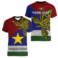 Custom Papua New Guinea Milne Bay Province Women V Neck T Shirt PNG Birds Of Paradise Polynesian Arty Style LT03 - Polynesian Pride