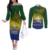Papua New Guinea Morobe Province Couples Matching Off The Shoulder Long Sleeve Dress and Long Sleeve Button Shirts PNG Birds Of Paradise Polynesian Arty Style LT03 Yellow - Polynesian Pride