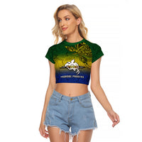 Papua New Guinea Morobe Province Raglan Cropped T Shirt PNG Birds Of Paradise Polynesian Arty Style LT03 Female Yellow - Polynesian Pride