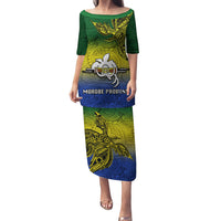 Custom Papua New Guinea Morobe Province Puletasi PNG Birds Of Paradise Polynesian Arty Style LT03 Long Dress Yellow - Polynesian Pride