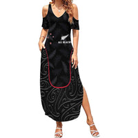 Custom New Zealand Rugby Summer Maxi Dress Maori All Black Championship 2024 and Silver Fern LT03 Women Black - Polynesian Pride