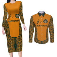 Custom Australia Rugby Championship 2024 Couples Matching Long Sleeve Bodycon Dress and Long Sleeve Button Shirt Aboriginal Art Tattoo Pattern