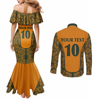 Custom Australia Rugby Championship 2024 Couples Matching Mermaid Dress and Long Sleeve Button Shirt Aboriginal Art Tattoo Pattern