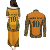 Custom Australia Rugby Championship 2024 Couples Matching Puletasi and Long Sleeve Button Shirt Aboriginal Art Tattoo Pattern