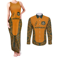 Custom Australia Rugby Championship 2024 Couples Matching Tank Maxi Dress and Long Sleeve Button Shirt Aboriginal Art Tattoo Pattern