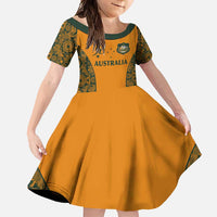 Custom Australia Rugby Championship 2024 Family Matching Summer Maxi Dress and Hawaiian Shirt Aboriginal Art Tattoo Pattern LT03 Daughter's Dress Yellow - Polynesian Pride