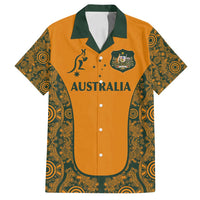 Custom Australia Rugby Championship 2024 Family Matching Summer Maxi Dress and Hawaiian Shirt Aboriginal Art Tattoo Pattern LT03 Dad's Shirt - Short Sleeve Yellow - Polynesian Pride