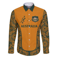 Custom Australia Rugby Championship 2024 Family Matching Summer Maxi Dress and Hawaiian Shirt Aboriginal Art Tattoo Pattern LT03 Dad's Shirt - Long Sleeve Yellow - Polynesian Pride