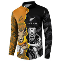 Custom New Zealand and Australia Rugby Championship 2024 Button Sweatshirt Maori Warrior and Kangaroo Mascot with Fern Aboriginal LT03 - Polynesian Pride