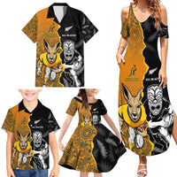 Custom New Zealand and Australia Rugby Championship 2024 Family Matching Summer Maxi Dress and Hawaiian Shirt Maori Warrior and Kangaroo Mascot with Fern Aboriginal LT03 - Polynesian Pride