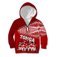 Tonga Rugby Kid Hoodie Sipi Tau Dance Ngatu Pattern LT03 Zip Hoodie Red - Polynesian Pride