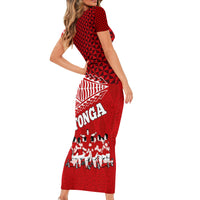Tonga Rugby Short Sleeve Bodycon Dress Sipi Tau Dance Ngatu Pattern LT03 - Polynesian Pride