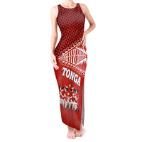 Tonga Rugby Tank Maxi Dress Sipi Tau Dance Ngatu Pattern LT03 Women Red - Polynesian Pride
