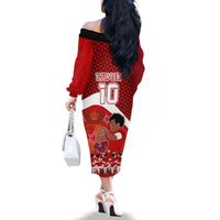 Personalised Tonga Rugby Family Matching Off Shoulder Long Sleeve Dress and Hawaiian Shirt Sipi Tau Dance Coat of Arms Ngatu Pattern LT03 - Polynesian Pride