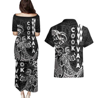 Cook Islands Vaa Polynesian Art Tattoo Couples Matching Puletasi and Hawaiian Shirt Black Color
