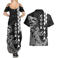 Cook Islands Vaa Polynesian Art Tattoo Couples Matching Summer Maxi Dress and Hawaiian Shirt Black Color