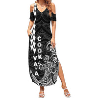 Cook Islands Vaa Polynesian Art Tattoo Family Matching Summer Maxi Dress and Hawaiian Shirt Black Color